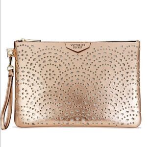 Victoria's Secret Gold Laser Cut Pouch Wristlet Purse Clutch Organizer